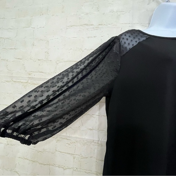 Adrienne Vittadini Black Keyhole Neck Sheer 3/4 Sleeve Blouse - Picture 6 of 12